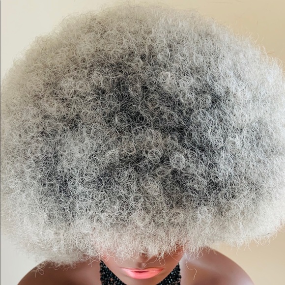 Grey/Black Kinky Curly Synthetic Afro Wig - Picture 11 of 11